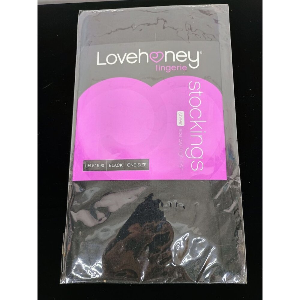 Love Honey Lingerie Sheer Stockings Lace Top Thigh High Black One Size LH-51990